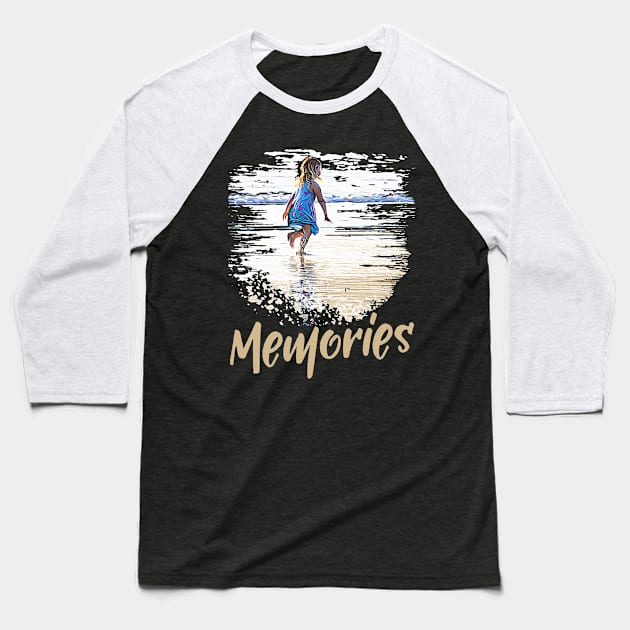 Memories - Little girl playing on the beach Baseball T-Shirt by Ripples of Time